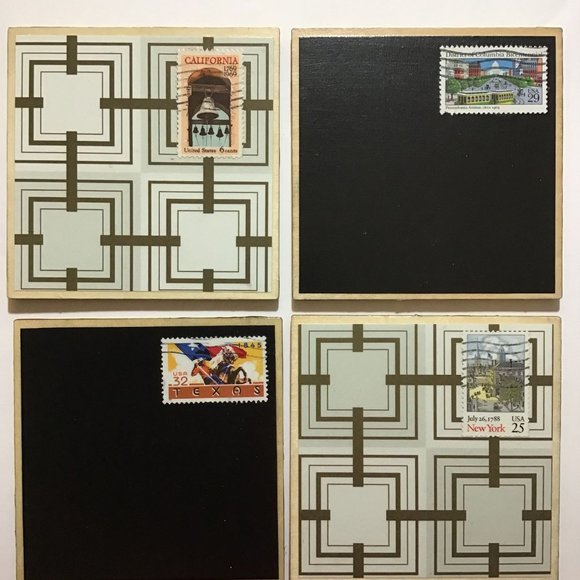 DC & State Coasters, 4 pack, Postage Stamp Wood Coaster Set with Cork Backing, D - Picture 2 of 9